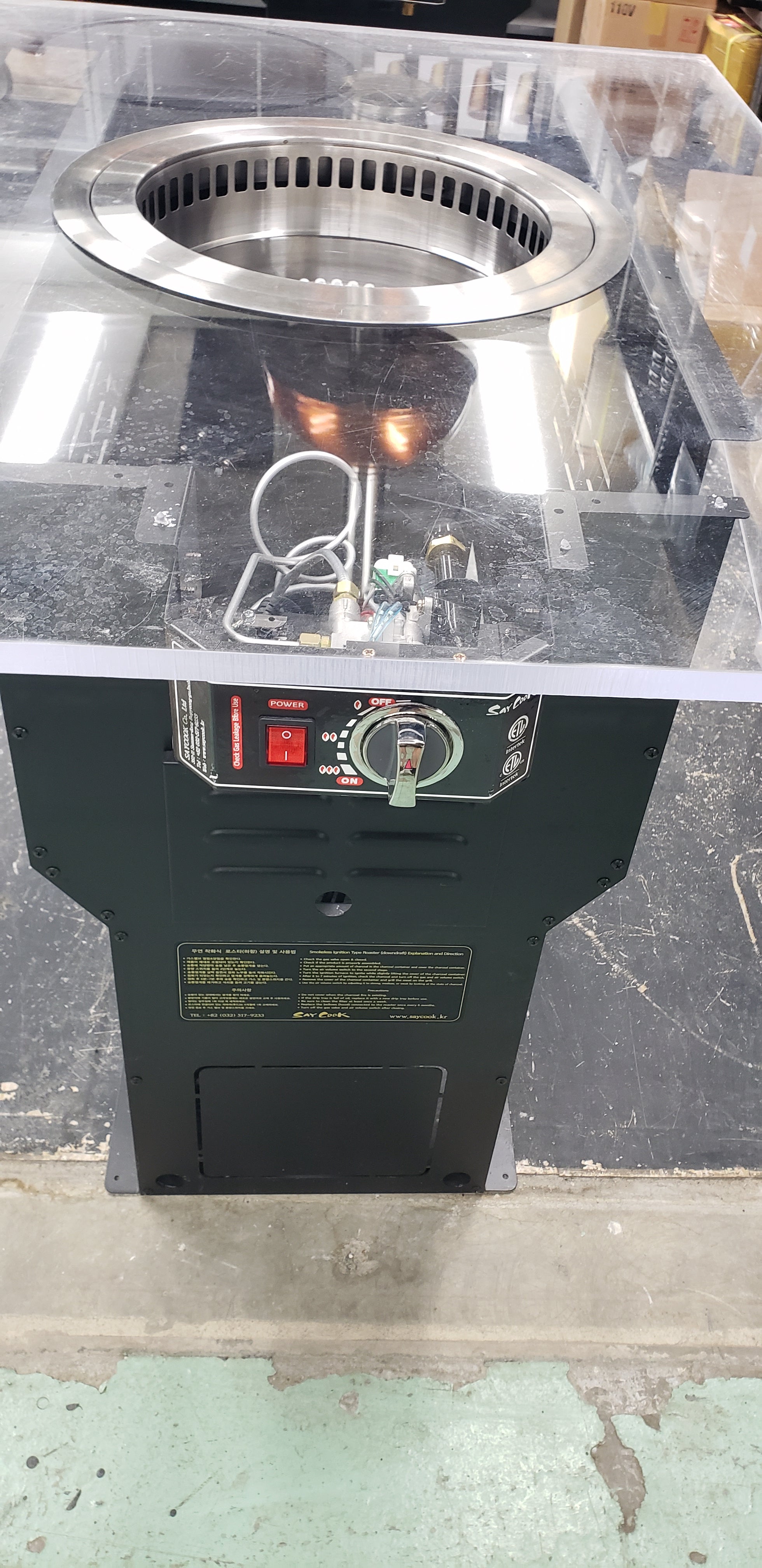 SAYCOOK DB-2017G Down-Draft Gas Roaster w/ SC-9700 Hood Box Table Stand & Filter Box - Korean BBQ Grill - Smokeless, Easy to Clean - NO TABLE TOP