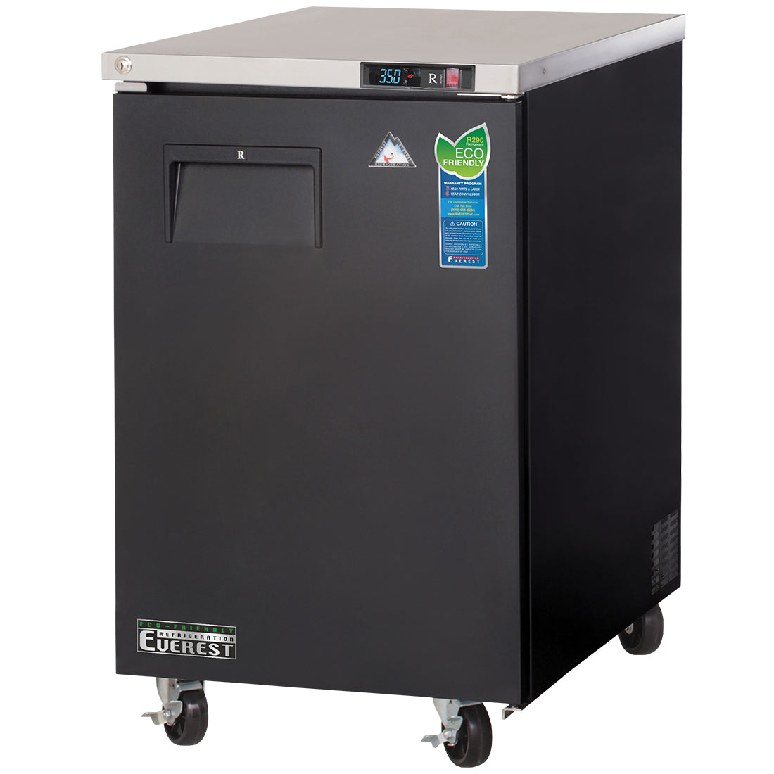Everest EB Series-EBB23 Black One Section Solid Door Back Bar Cooler - 8 Cu. Ft.