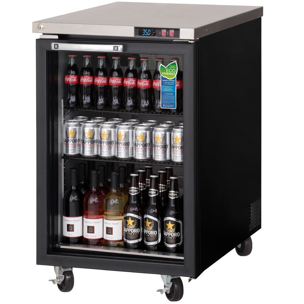 Everest EB Series-EBB23G Black One Section Glass Door Back Bar Cooler - 8 Cu. Ft.