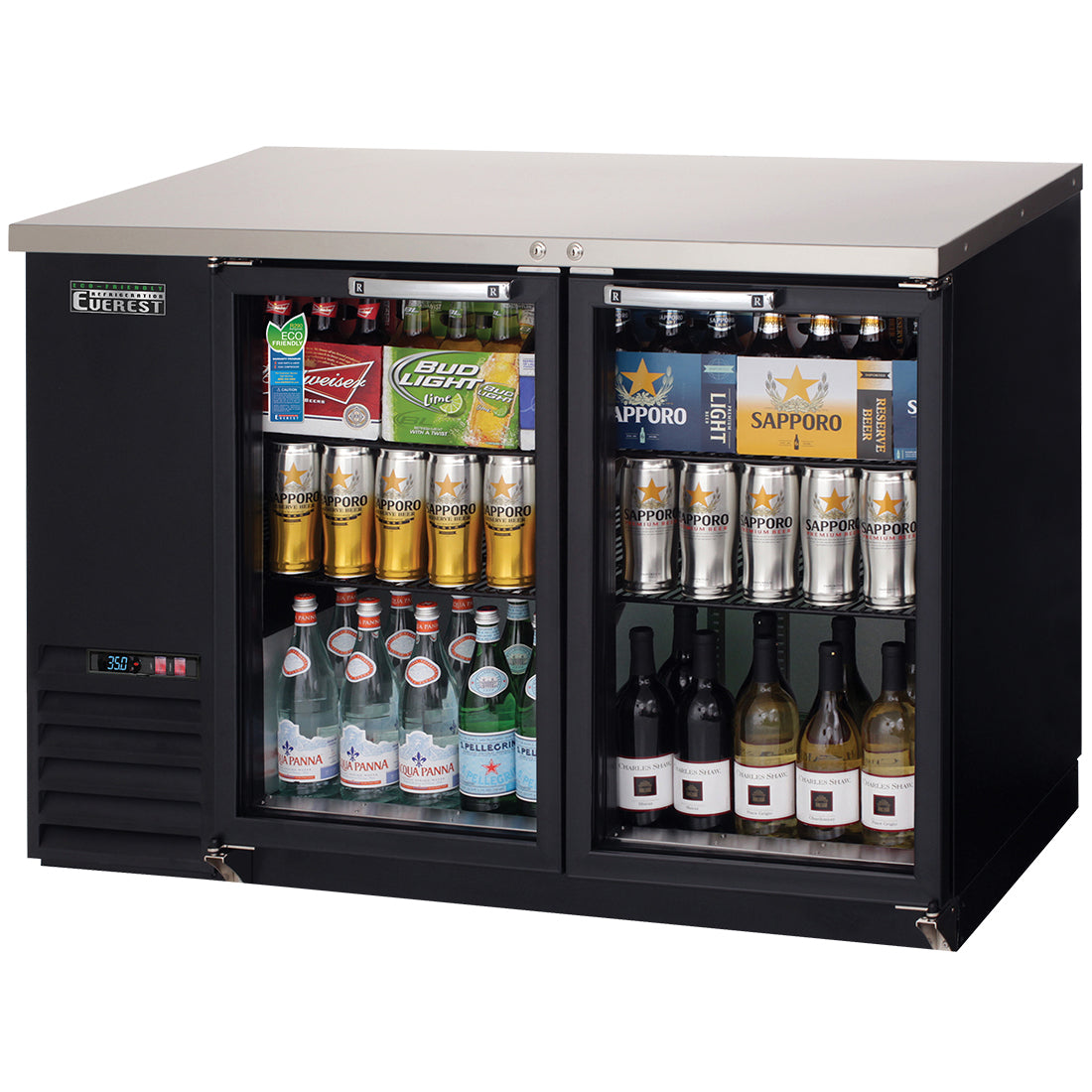Everest EB Series-EBB48G-24 Black Two Section Glass Door Back Bar Cooler - 13 Cu. Ft.