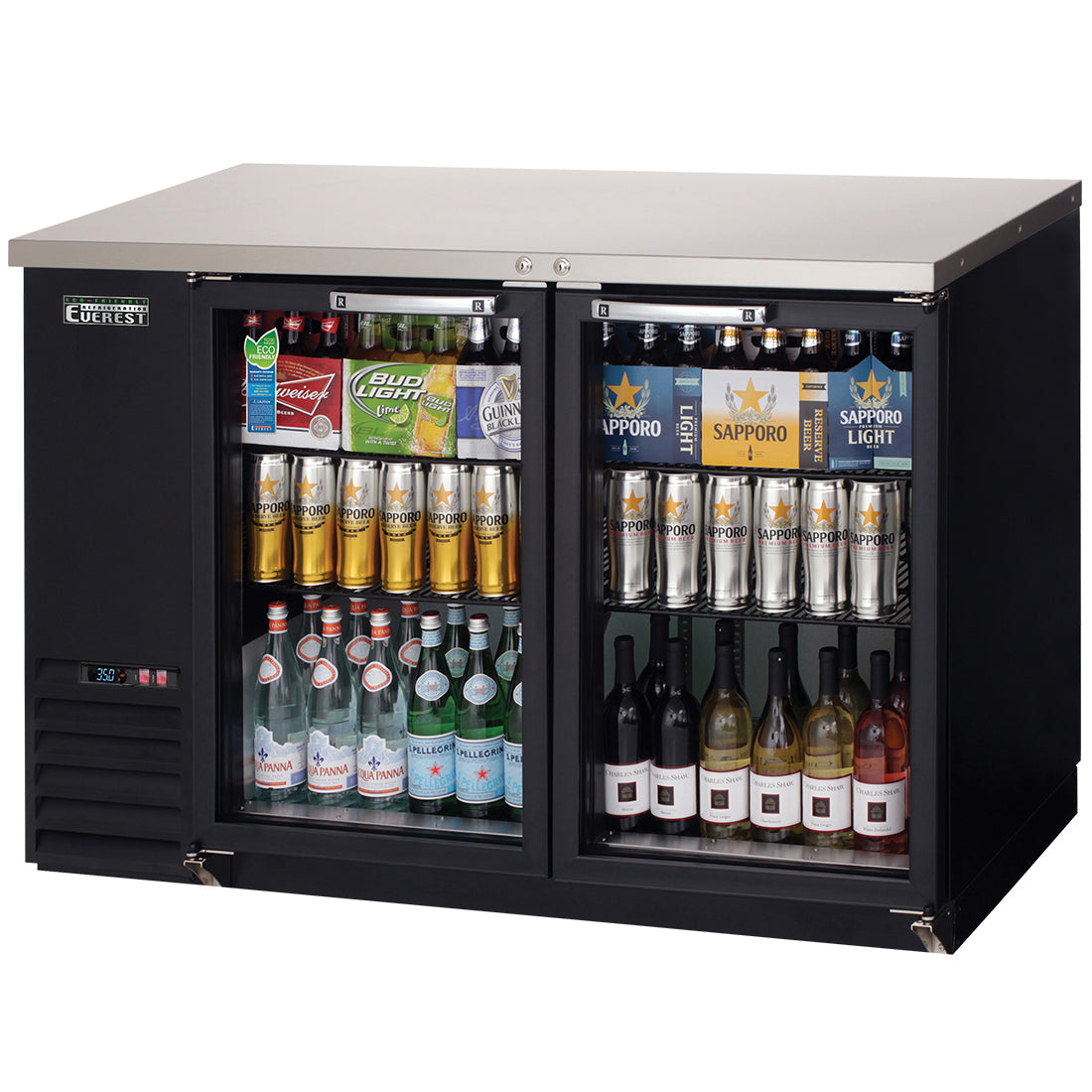 Everest EB Series-EBB48G Black Two Section Glass Door Back Bar Cooler - 14 Cu. Ft.