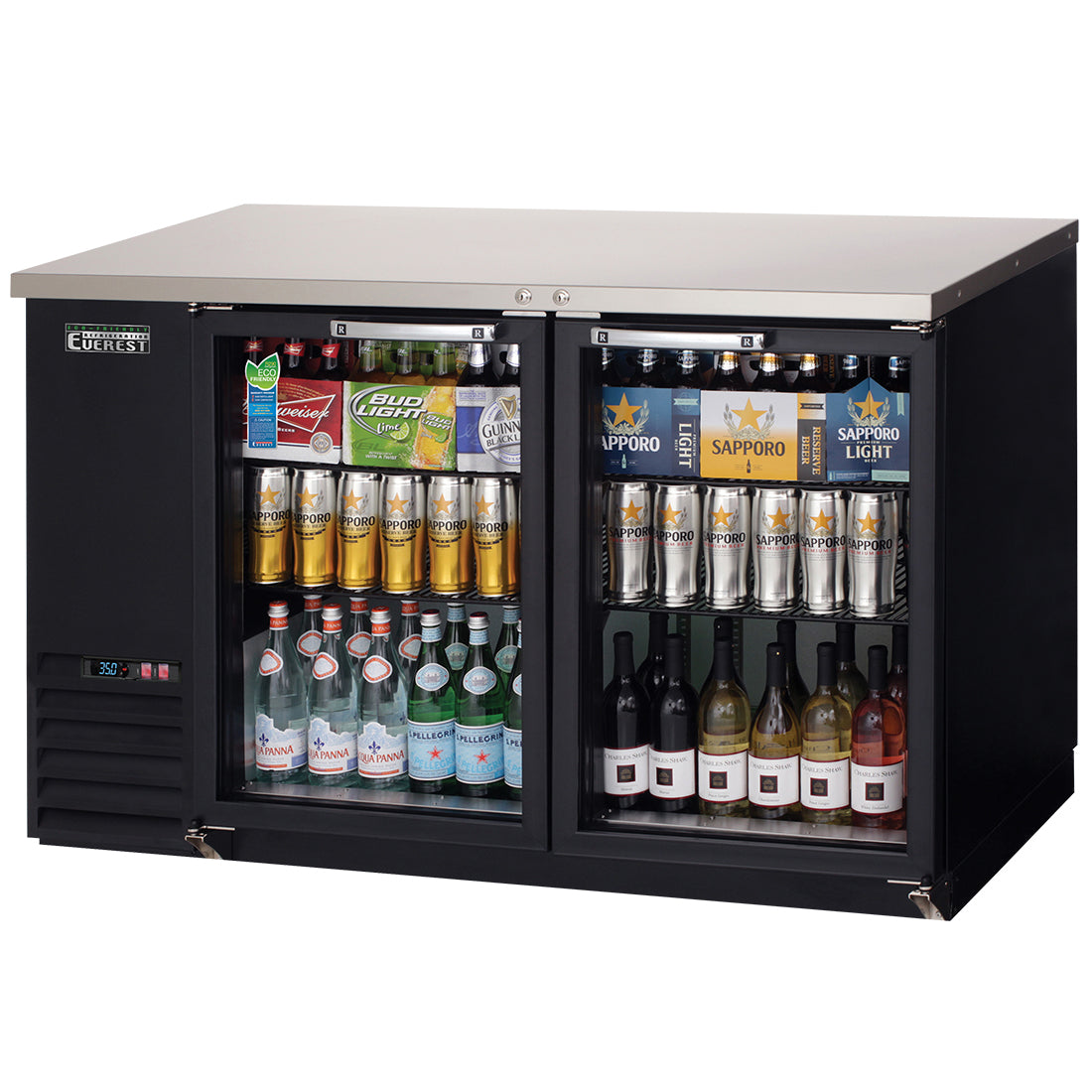 Everest EB Series-EBB59G-24 Black Two Section Glass Door Back Bar Cooler - 17 Cu. Ft.