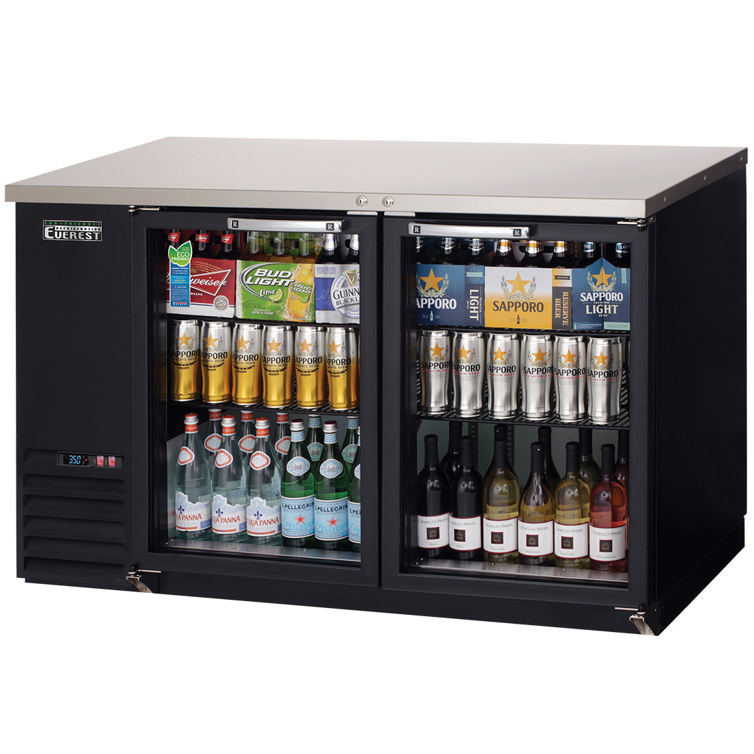 Everest EB Series-EBB59G Black Two Section Glass Door Back Bar Cooler - 20 Cu. Ft.