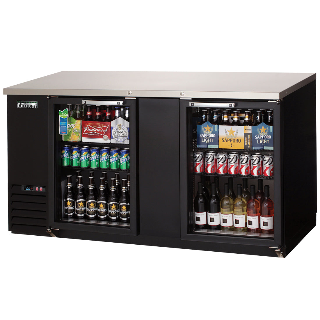 Everest EB Series-EBB69G Black Two Section Glass Door Back Bar Cooler - 24 Cu. Ft.