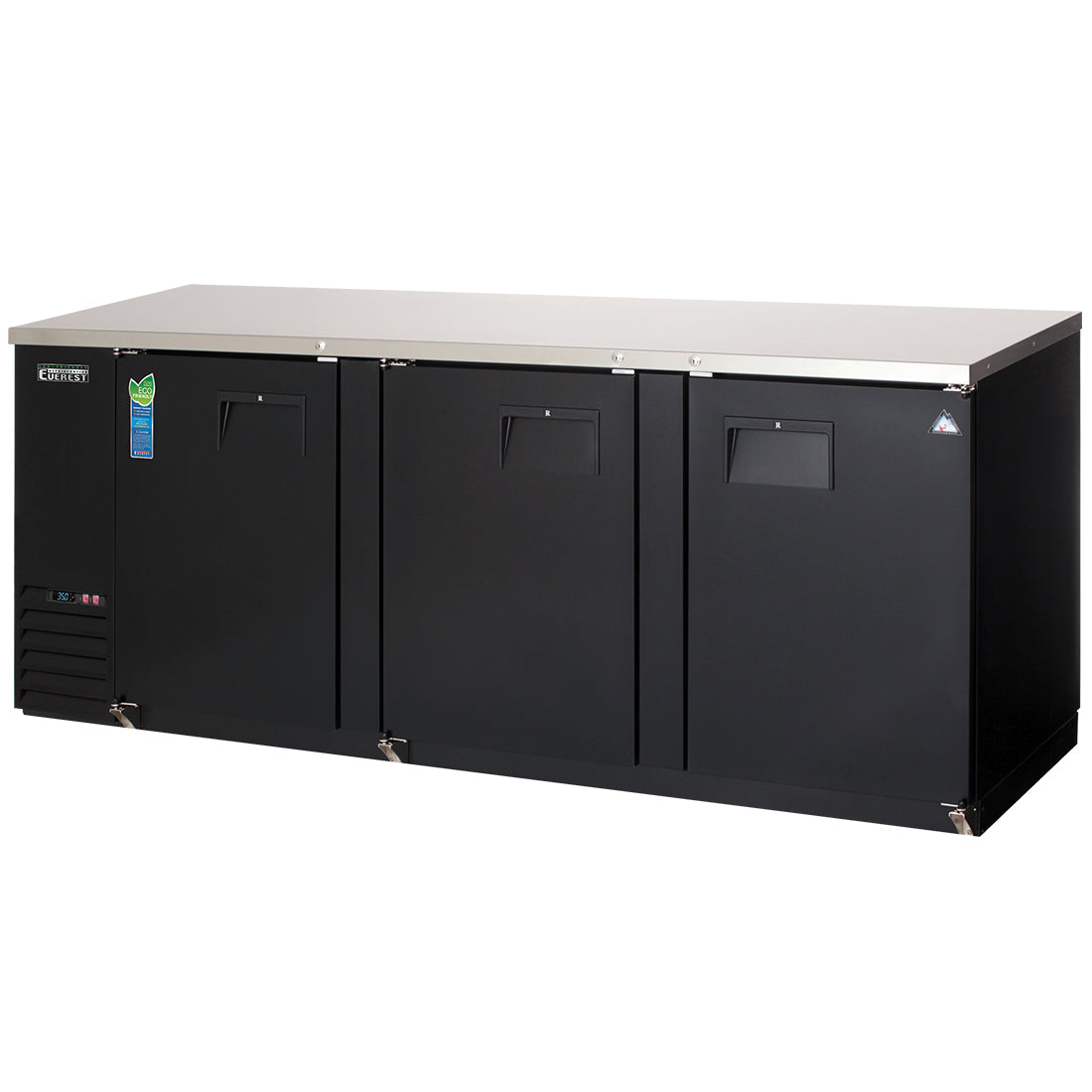 Everest EB Series-EBB90 Black Three Section Solid Door Back Bar Cooler - 32 Cu. Ft.