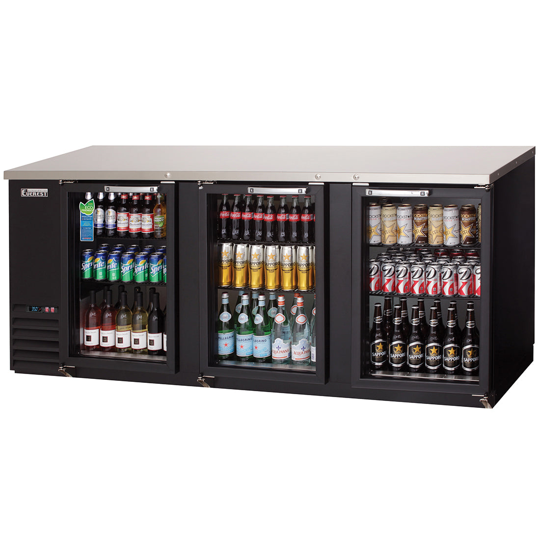 Everest EB Series-EBB90G Black Three Section Glass Door Back Bar Cooler - 32 Cu. Ft.