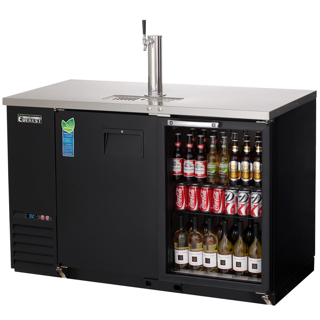 Everest EB Series-EBD2-BBG-24 Black Two Section Solid/Glass Door Back Bar/Direct Draw Keg Refrigerator - 1 Keg