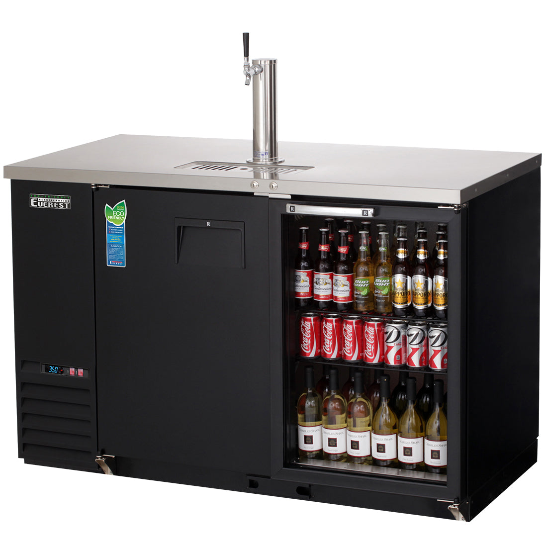 Everest EB Series-EBD2-BBG Black Two Section Solid/Glass Door Back Bar/Direct Draw Keg Refrigerator - 1 Keg