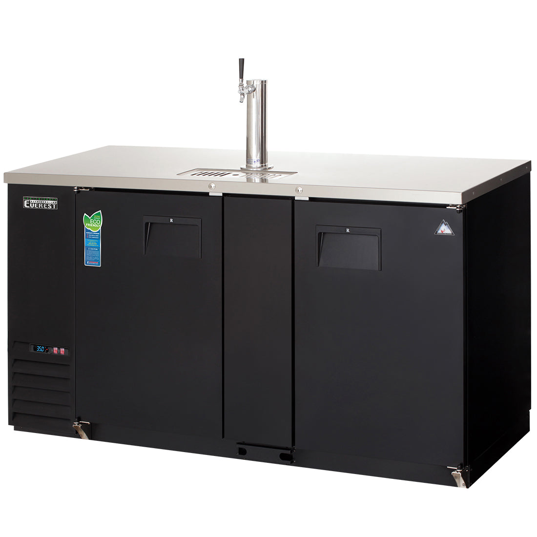 Everest EB Series-EBD3-BB Black Two Section Solid Door Back Bar/Direct Draw Keg Refrigerator - 1 Keg/1 Slim Barrel