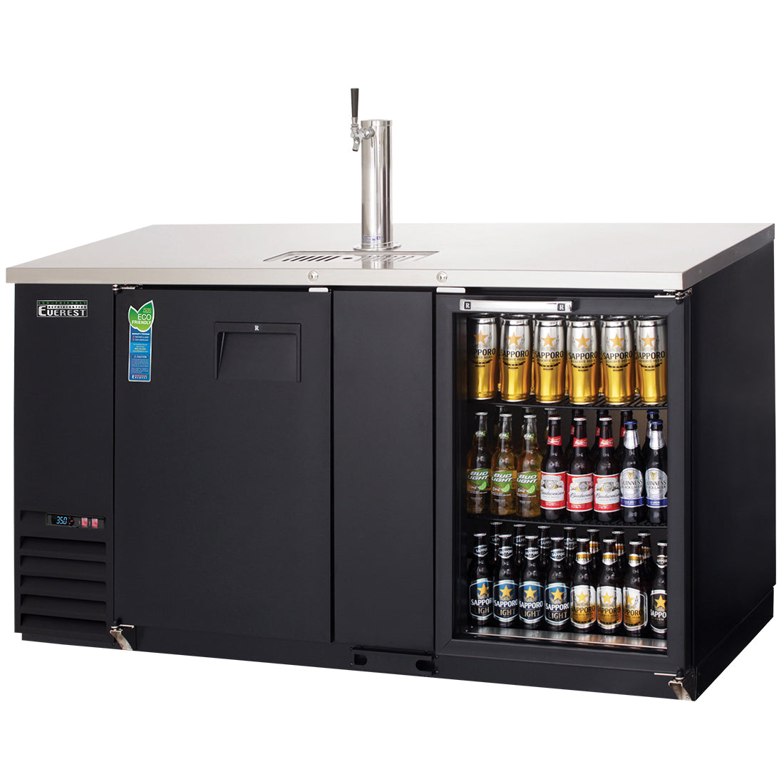 Everest EB Series-EBD3-BBG Black Two Section Solid/Glass Door Back Bar/Direct Draw Keg Refrigerator - 1 Keg/1 Slim Barrel