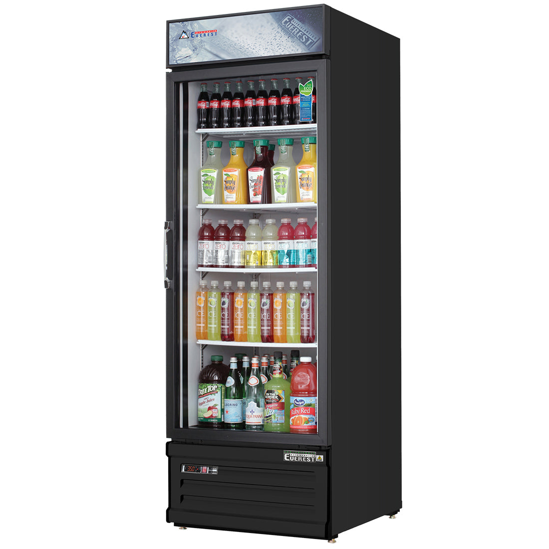 Everest EM Series-EMGR10B Single Swing Glass Door Merchandiser Refrigerator, Black Exterior - 10 Cu. Ft.
