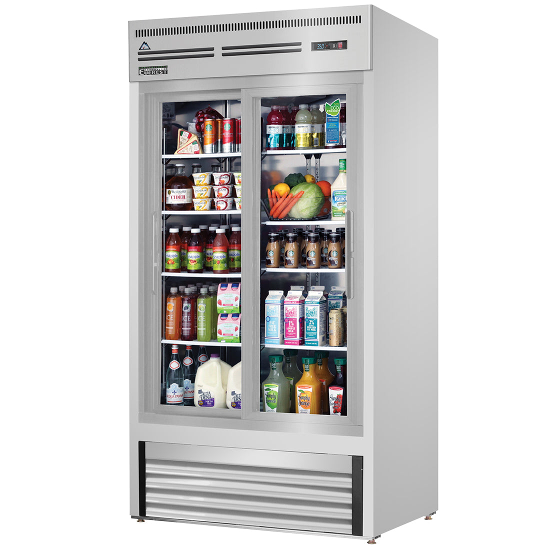 Everest EM Series-EMGR33-SS Stainless Steel Double Sliding Glass Door Merchandiser Refrigerator - 33 Cu. Ft.