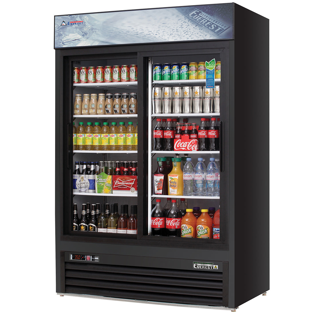 Everest EM Series-EMSGR48B Black Double Sliding Glass Door Merchandiser Refrigerator - 48 Cu. Ft.
