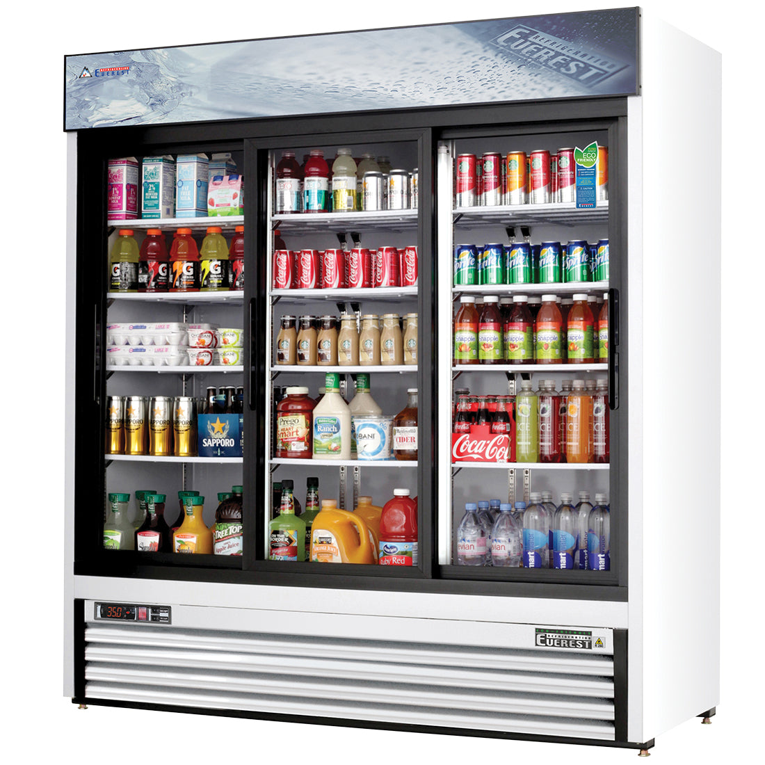 Everest EM Series-EMGR69 White Three Sliding Glass Door Merchandiser Refrigerator - 69 Cu. Ft.