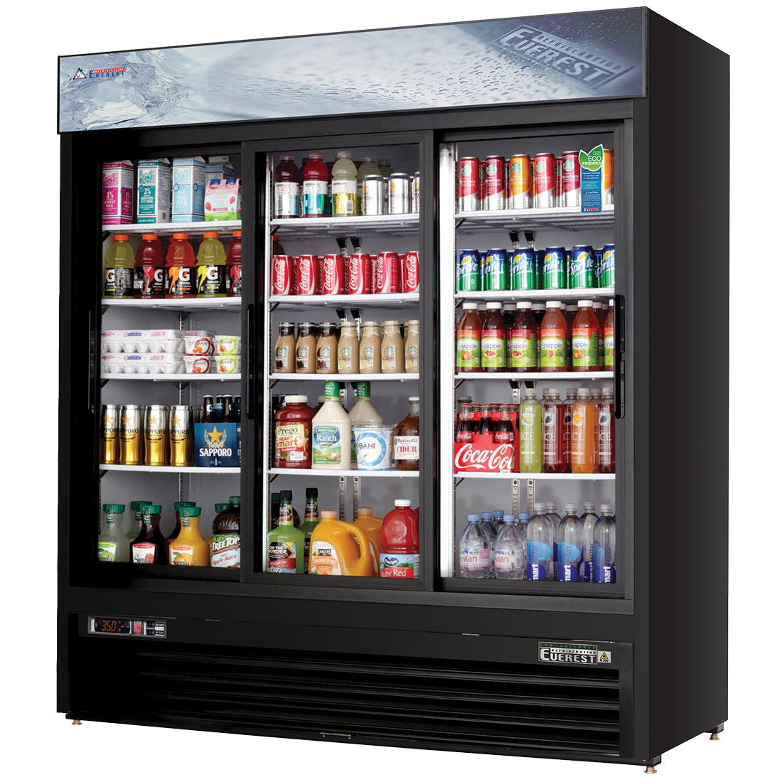 Everest EM Series-EMGR69B Black Three Sliding Glass Door Merchandiser Refrigerator - 69 Cu. Ft.