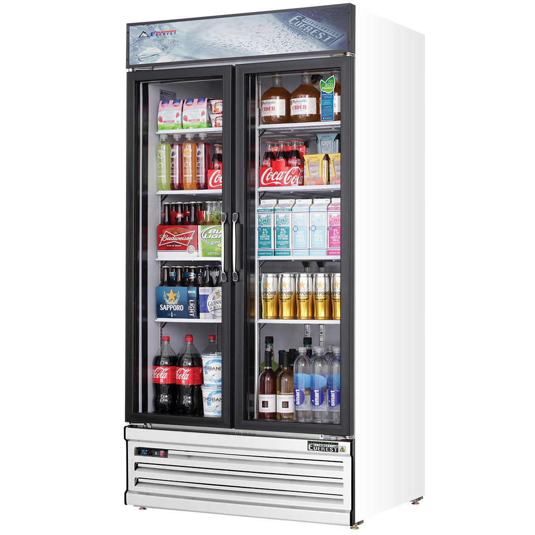 Everest EM Series-EMSGR33 White Double Swing Glass Door Merchandiser Refrigerator - 36 Cu. Ft.