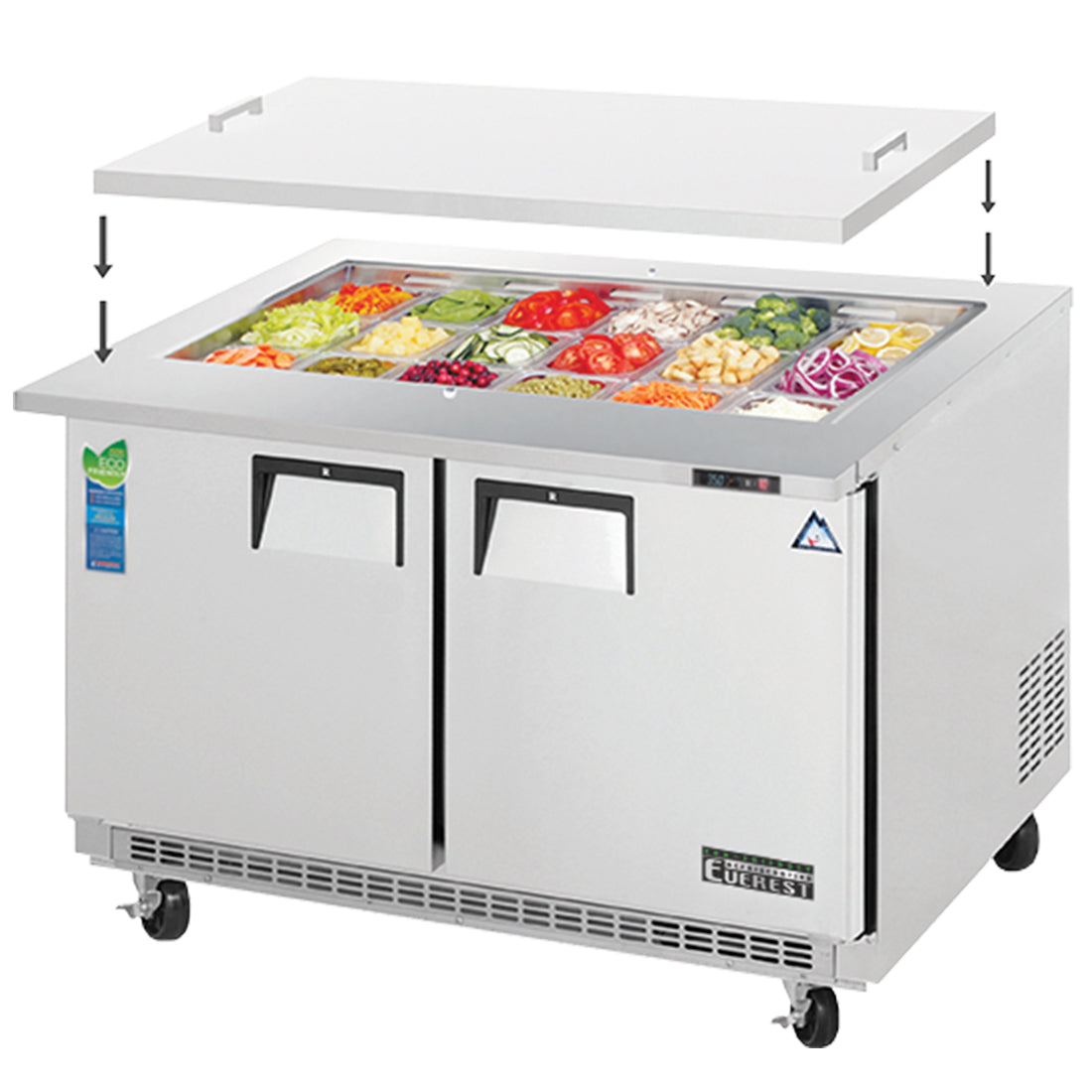 Everest EO Series-EOTP2 Two Section Back Mount Open Top Prep Table - 13 Cu. Ft.