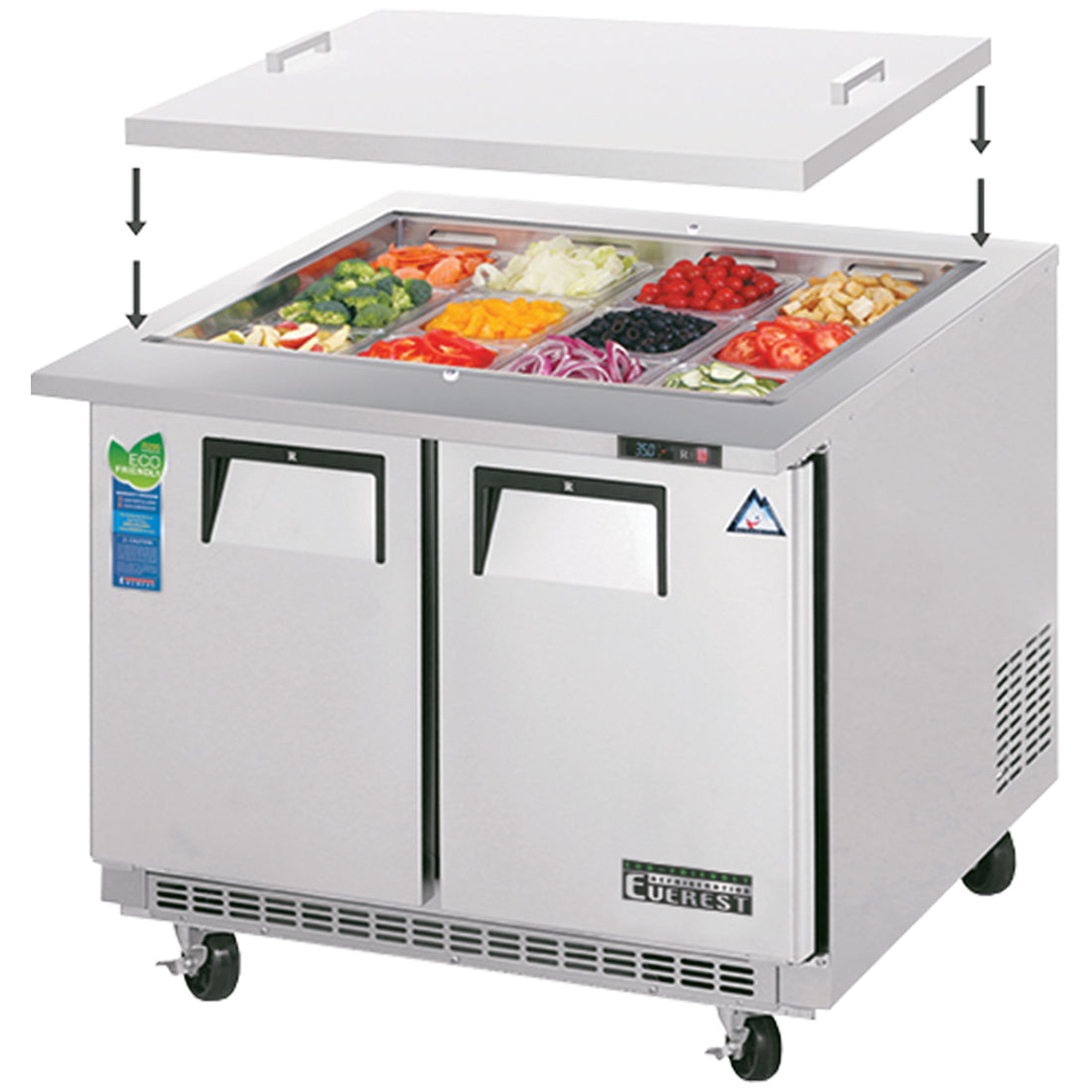 Everest EO Series-EOTPS2 Two Section Back Mount Open Top Prep Table - 10 Cu. Ft.