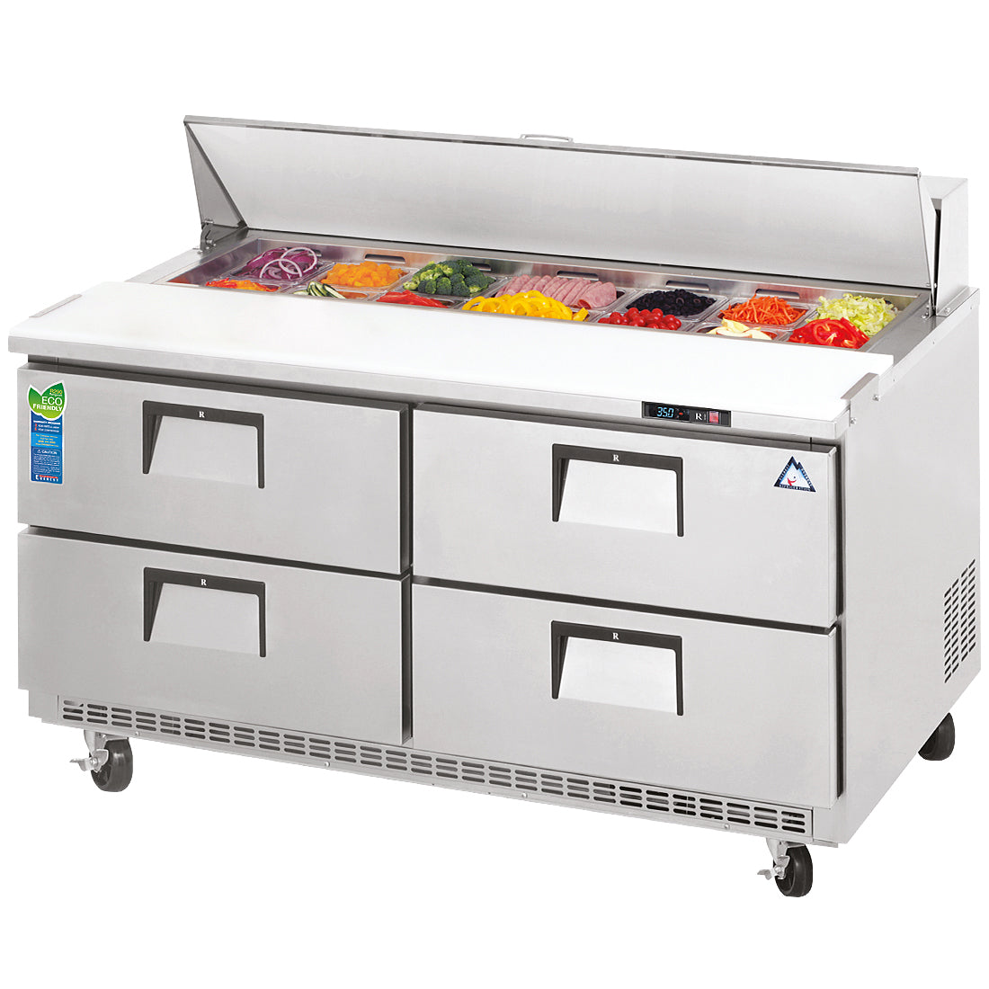Everest EP Series-EPBNR2-D4 Two Section Four Drawer Back Mount Sandwich Prep Table - 13 Cu. Ft.