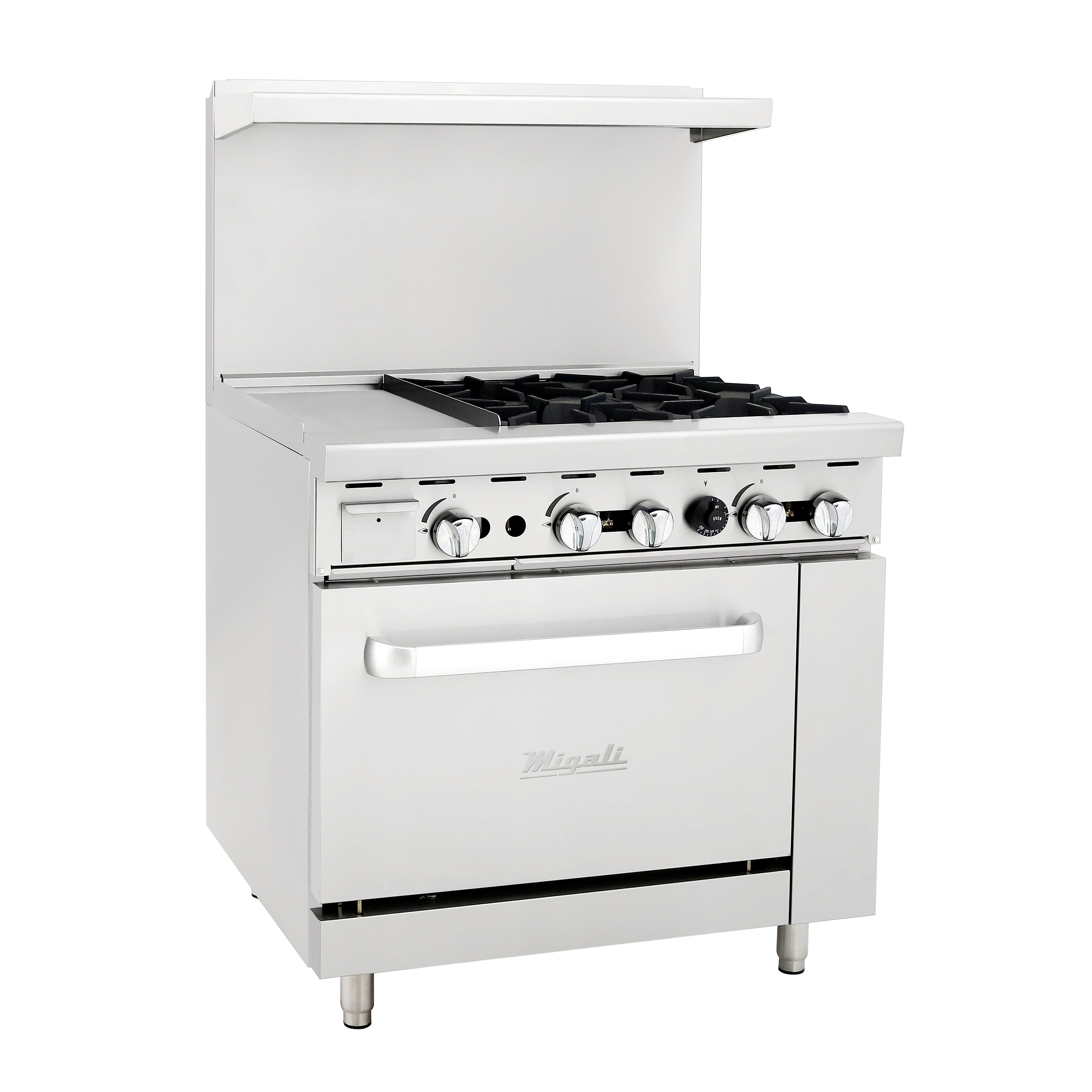 Migali 4 Burner Range, 12” Griddle Left Side, Oven