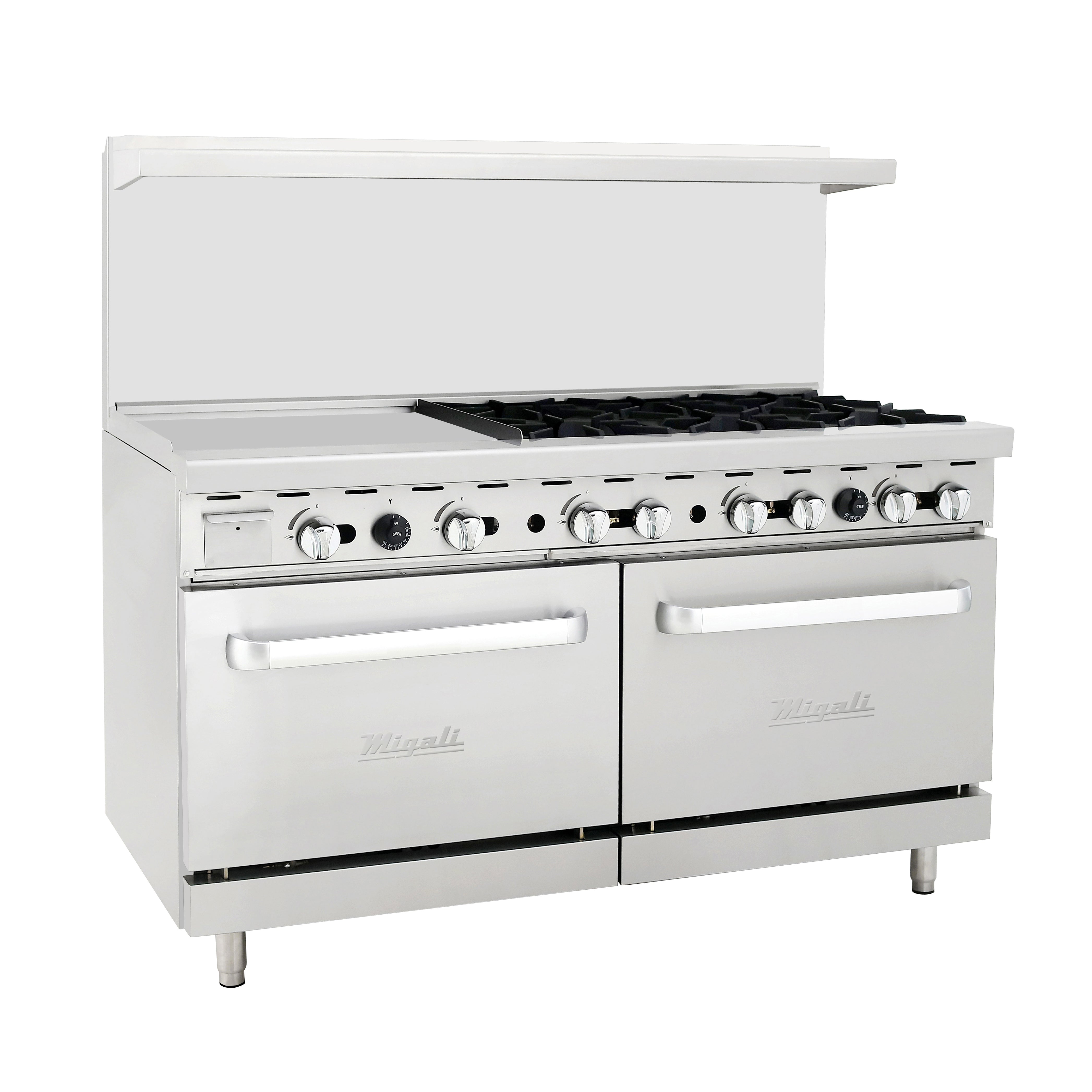 Migali 6 Burner Range, 24” Griddle Left Side, 2 Ovens