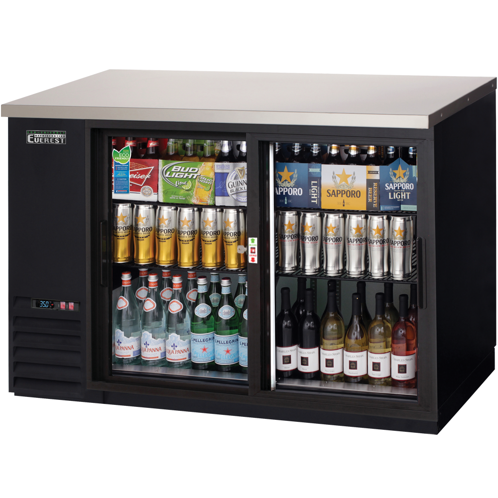 Everest EB Series-EBB48G-SD Black Two Section Sliding Glass Door Back Bar Cooler - 13 Cu. Ft.