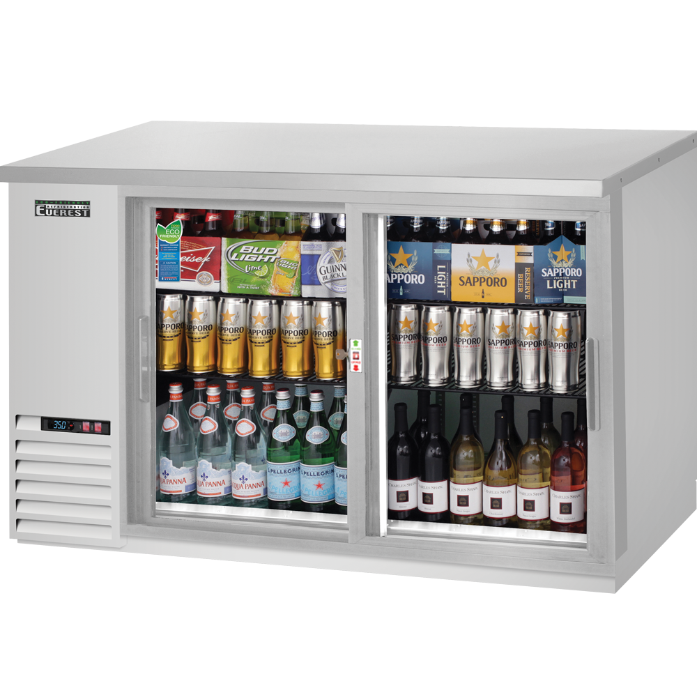 Everest EB Series-EBB59G-SD-SS Stainless Steel Two Section Sliding Glass Door Back Bar Cooler - 17 Cu. Ft.