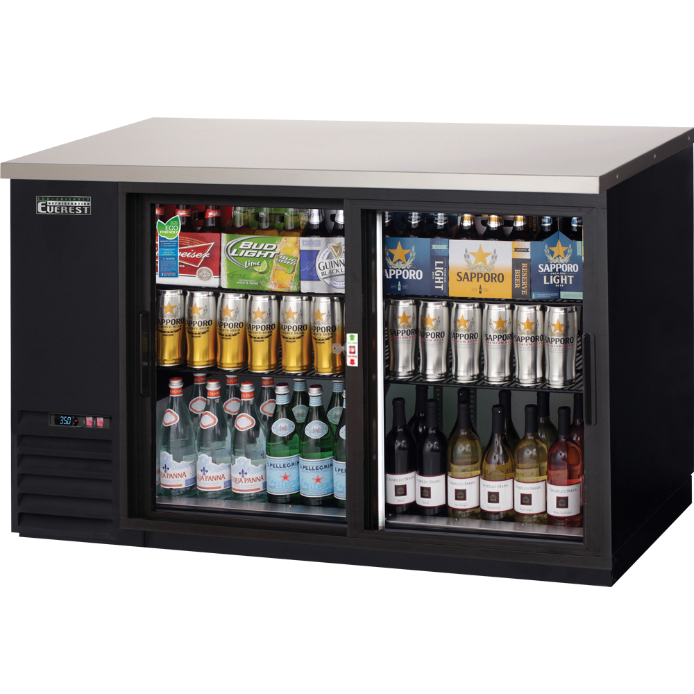 Everest EB Series-EBB59G-SD Black Two Section Sliding Glass Door Back Bar Cooler - 17 Cu. Ft.