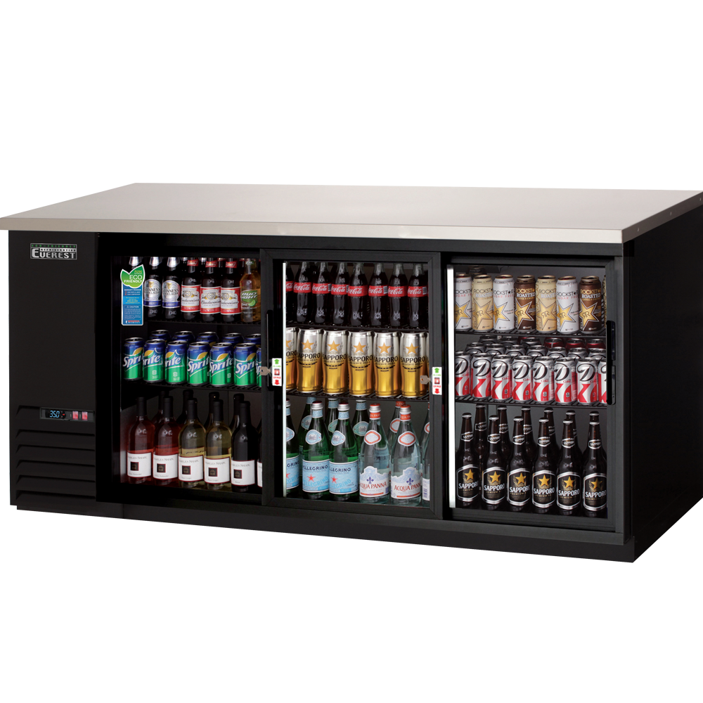 Everest EB Series-EBB90G-SD Black Three Section Sliding Glass Door Back Bar Cooler - 28 Cu. Ft.