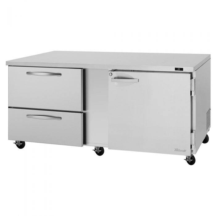 Turbo Air PUR-72-D2R-N PU Series 72" 2-Section Undercounter Refrigerator w/ 1 Solid Door, 2 Drawers, 18.8 cu ft