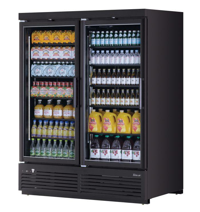 Turbo Air TJMR-55SDWB-N TJ Series Black 65" 2 Section Glass Door Refrigerated Merchandiser