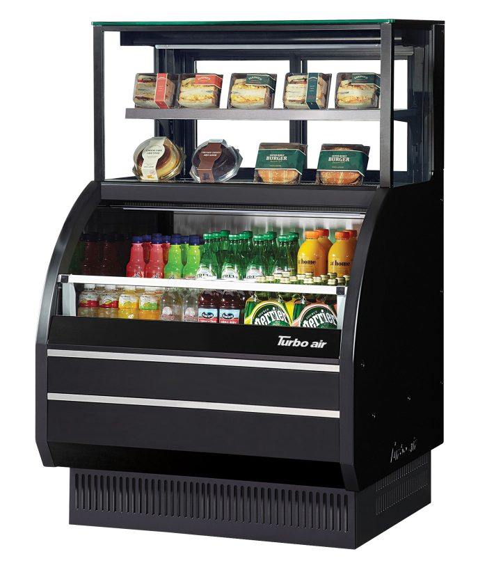 Turbo Air TOM-W-40SB-UF-N TO Series 38.88'' Black Vertical Air Curtain Open Display Merchandiser with 2 Shelves