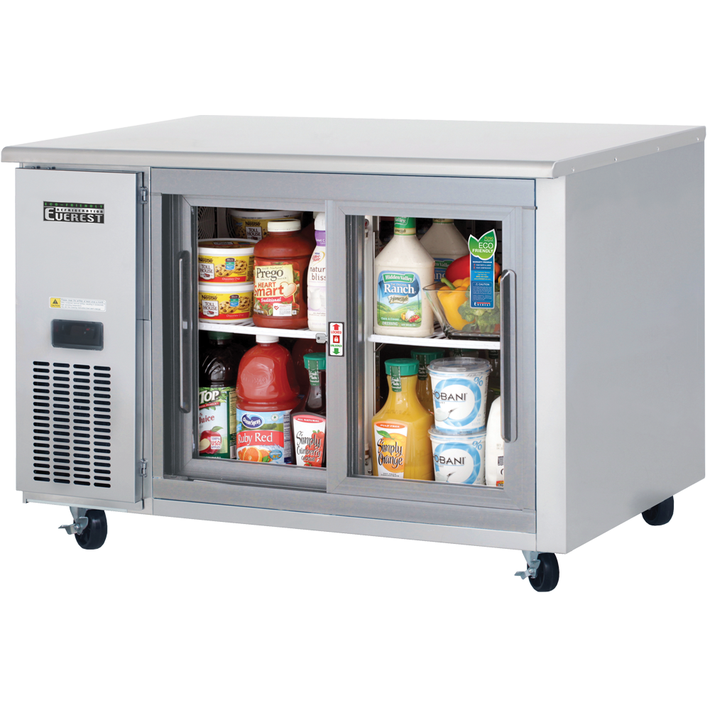 Everest ET Series-ETGSR2 Two Section Side Mount Glass Door Undercounter Refrigerator - 13 Cu. Ft.