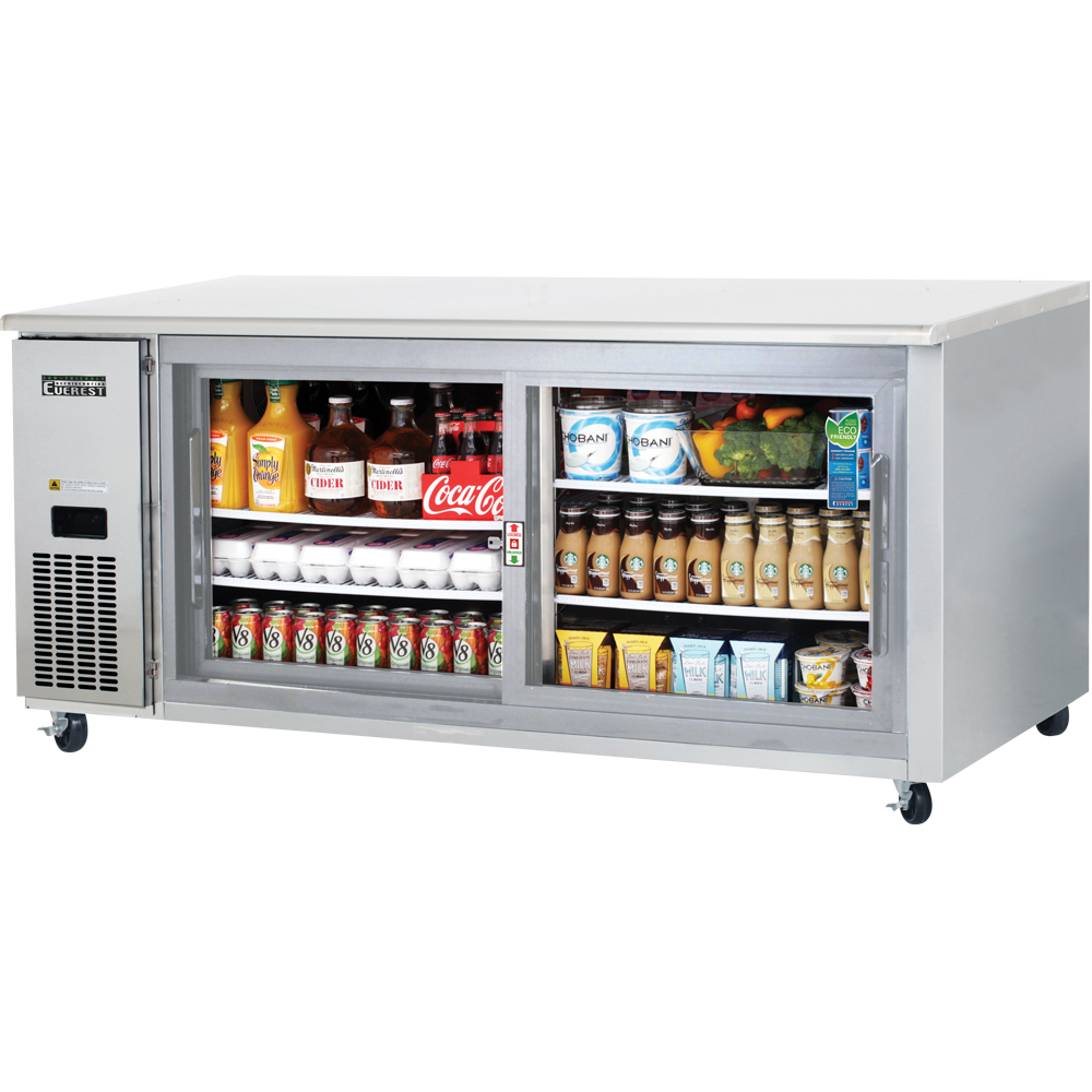 Everest ET Series-ETGWR2 Two Section Side Mount Glass Door Undercounter Refrigerator - 22 Cu. Ft.