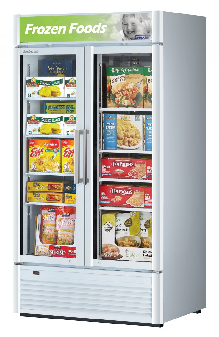 Turbo Air TGF-35SD-N TG Series 1/2" Two Section Display Freezer w/ Swing Doors - Bottom Mount Compressor, Black, 115v
