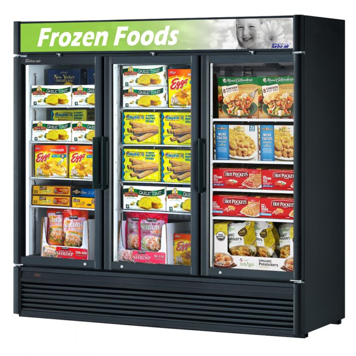 Turbo Air TGF-72SD-N TG Series 78" Three Section Display Freezer w/ Swing Doors - Bottom Mount Compressor, 115v