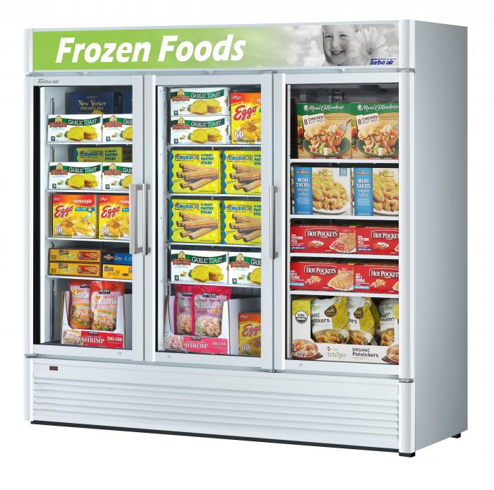Turbo Air TGF-72SD-N TG Series 78" Three Section Display Freezer w/ Swing Doors - Bottom Mount Compressor, 115v