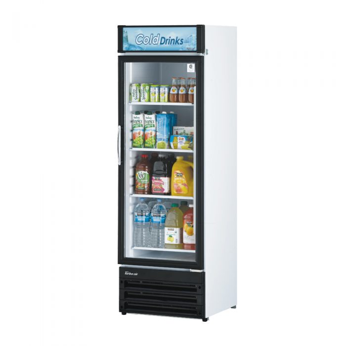 Turbo Air TGM-14RV-N6 TG Series White Refrigerated Glass Door Merchandiser with LED Lighting and Advertising Panel