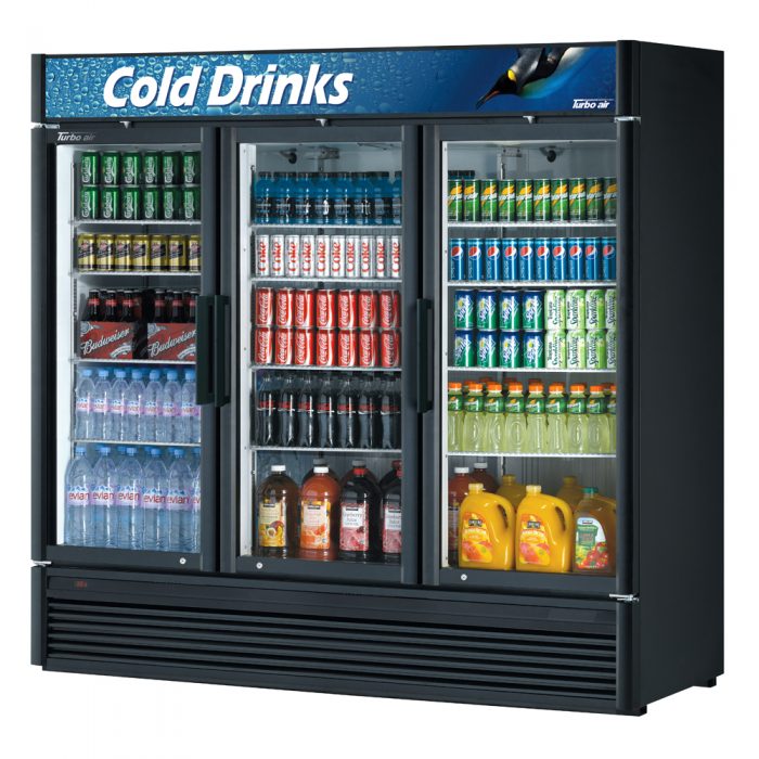 Turbo Air TGM-72SD-N TG Series Super Deluxe Series 78" Three Section Glass Door Merchandising Refrigerator