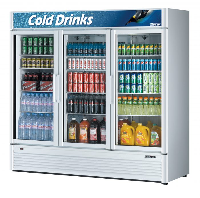 Turbo Air TGM-72SD-N TG Series Super Deluxe Series 78" Three Section Glass Door Merchandising Refrigerator