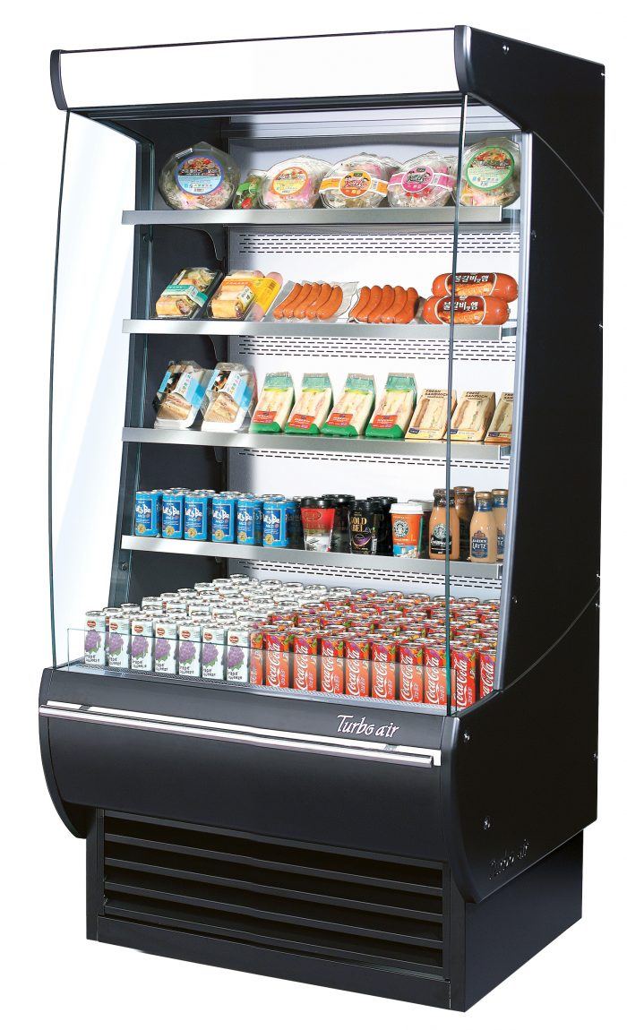 Turbo Air TOM-36DXB-N TO Series 36'' Black Vertical Air Curtain Open Display Merchandiser with 4 Shelves