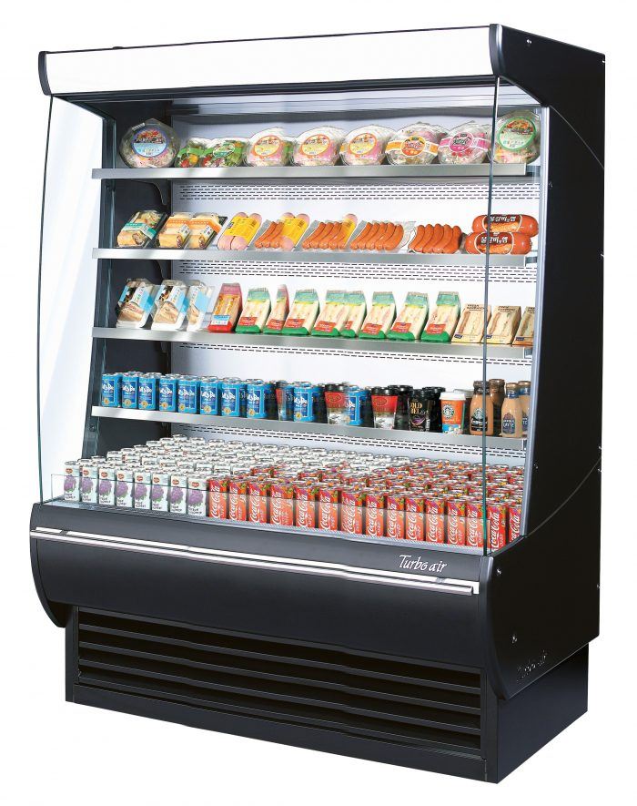 Turbo Air TOM-60DXB-N TO Series 60'' Black Vertical Air Curtain Open Display Merchandiser with 4 Shelves