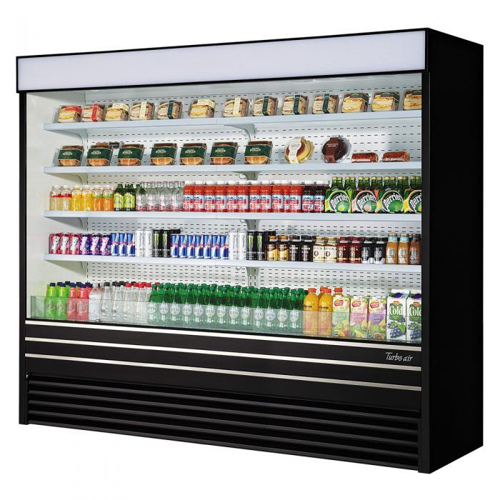 Turbo Air TOM-96EB-N TO Series 92.88'' Black Vertical Air Curtain Open Display Merchandiser with 8 Shelves