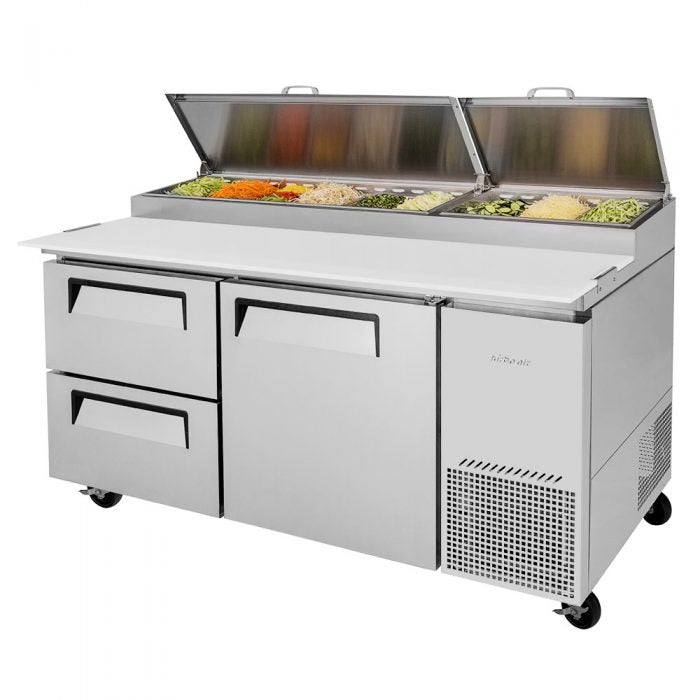 Turbo Air TPR-67SD-D2-N TP Series 67" Pizza Prep Table with 1 Door and 2 Drawers