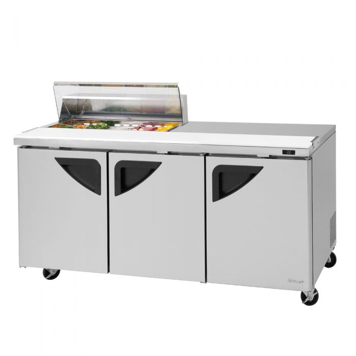 Turbo Air Super Deluxe TST-72SD-10S-N-CL TS Series 72" 3 Door Refrigerated Sandwich Prep Table with Clear Lid