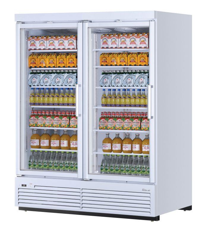 Turbo Air TJMR-55SDW-N TJ Series White 65" 2 Section Glass Door Refrigerated Merchandiser