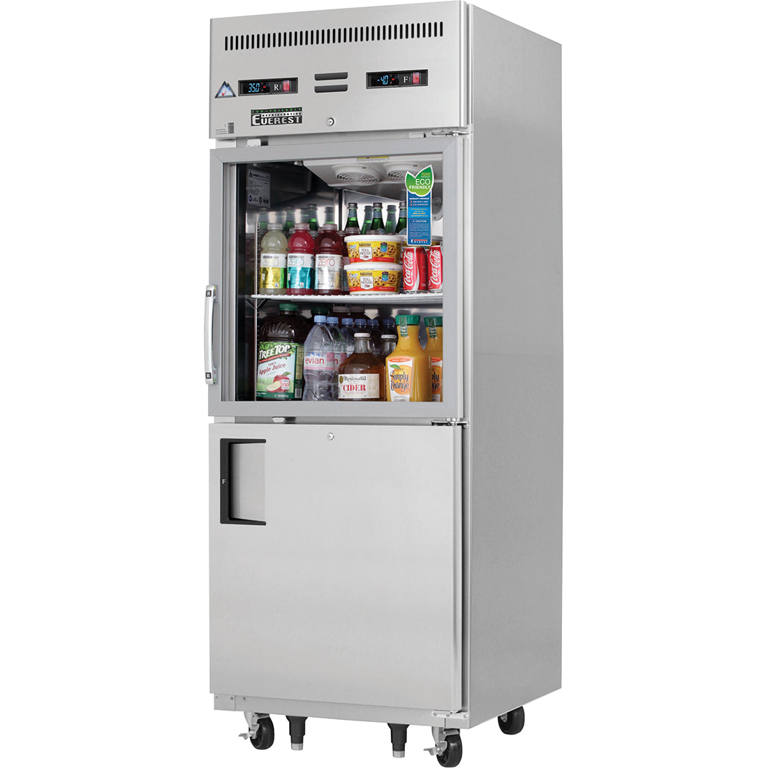 Everest ES Series-EGSDH2 One Section Glass/Solid Half Door Upright Reach-In Dual Temperature Refrigerator/Freezer Combo