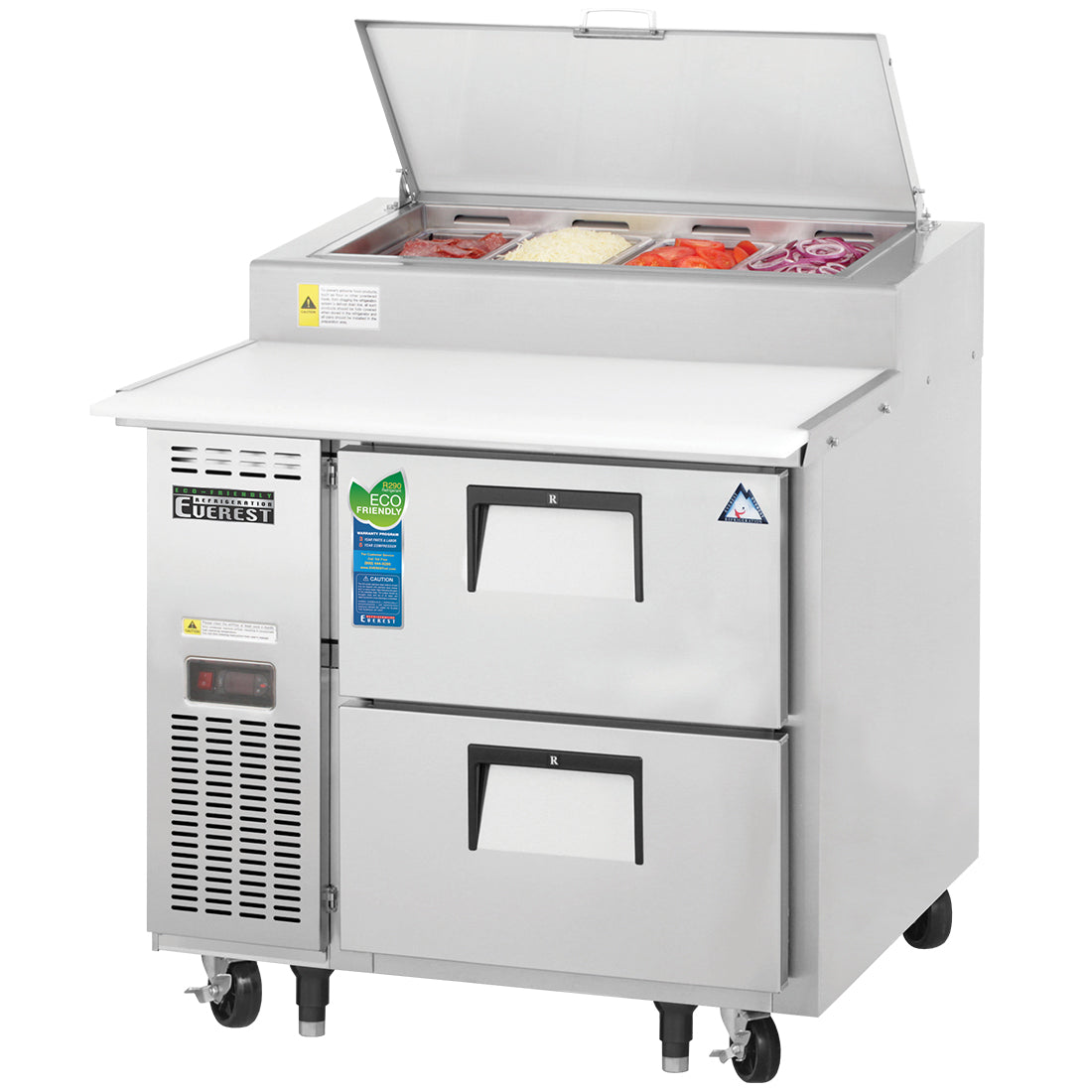 Everest EP Series-EPPR1-D2 One Section Two Drawer Side Mount Pizza Prep Table - 2D -9 Cu. Ft.