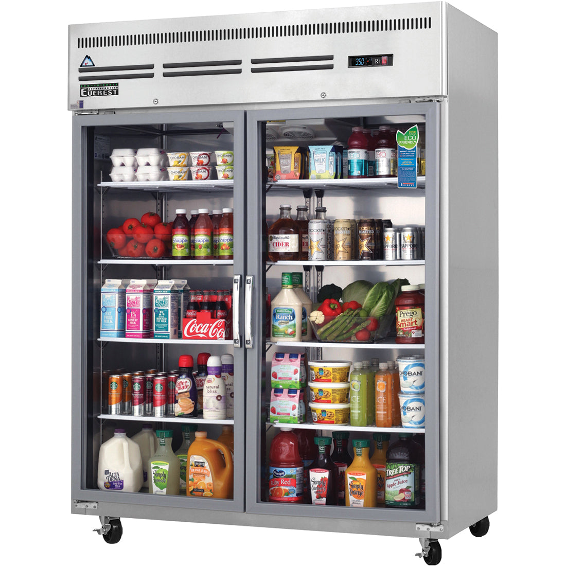 Everest ES Series-ESGWR2 Two Section Glass Door Upright Reach-In Refrigerator - 55 Cu. Ft.