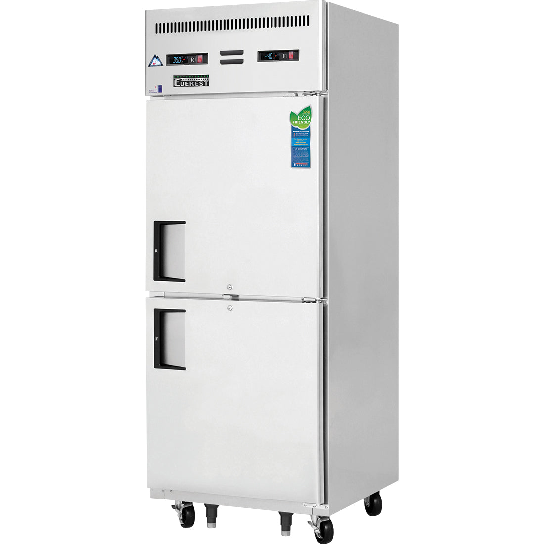 Everest ES Series-ESRFH2 One Section Two Half Door Upright Reach-In Dual Temp Refrigerator/Freezer Combo